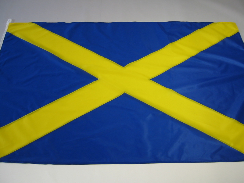 Hissfahne Fahne Flagge Groesse 150/250 Kreuz diagonal blau-gelb